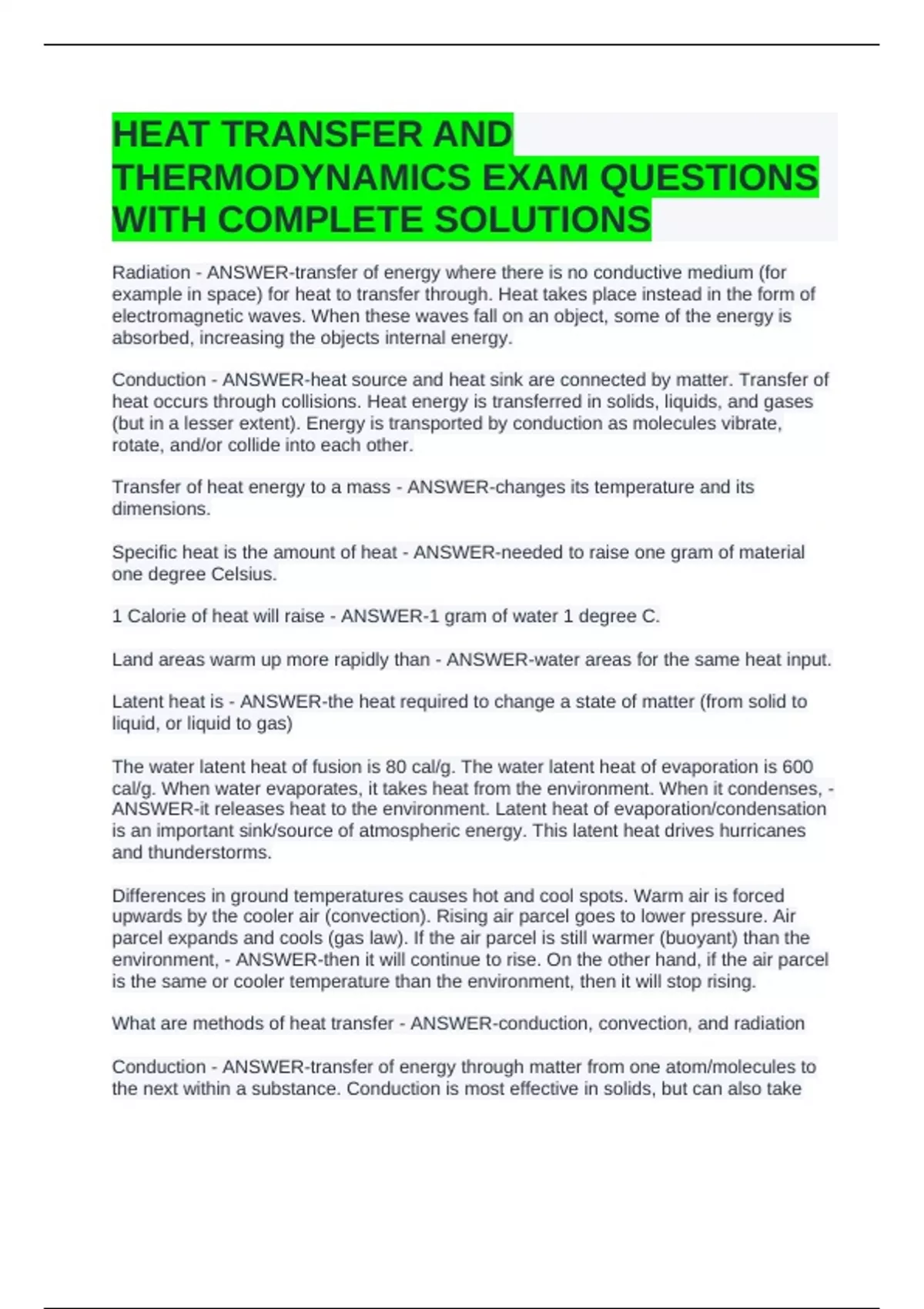 HEAT TRANSFER AND THERMODYNAMICS EXAM QUESTIONS WITH COMPLETE SOLUTIONS ...