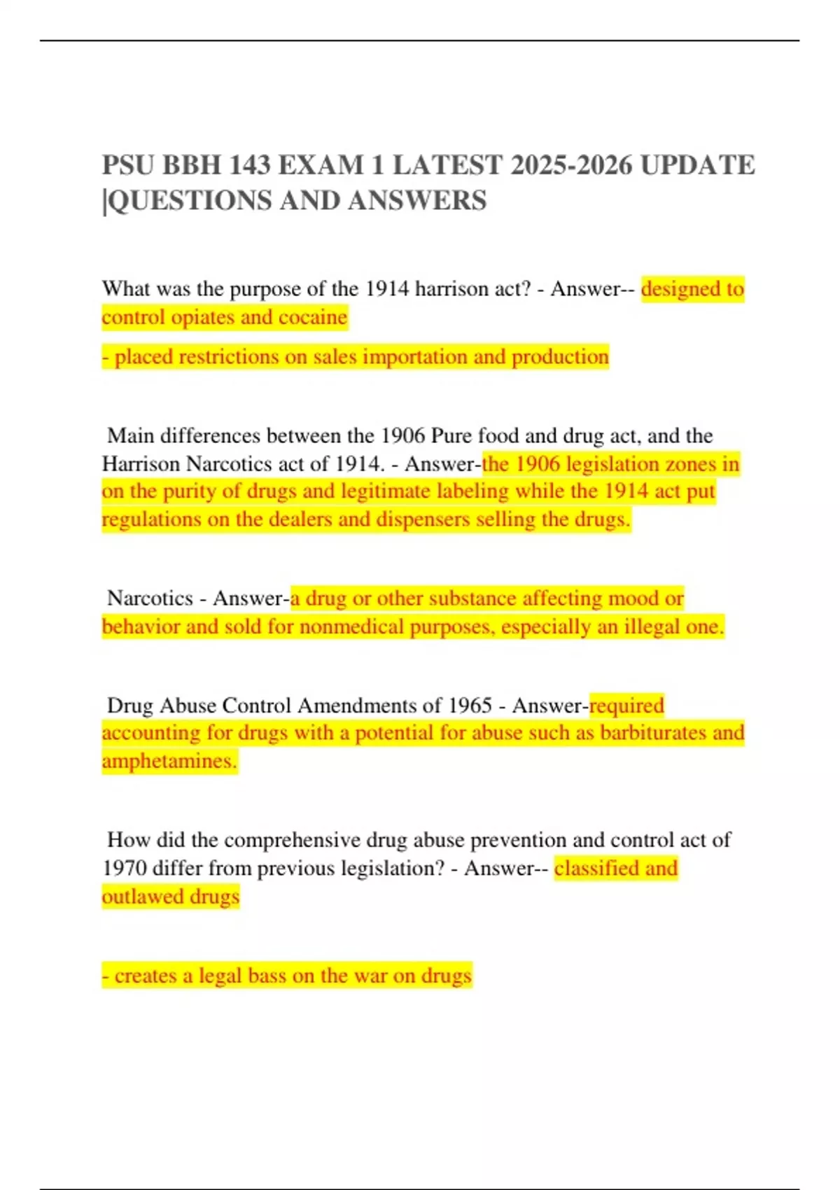 PSU BBH 143 EXAM 1 LATEST UPDATE |QUESTIONS AND ANSWERS - PSU BBH 143 ...