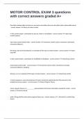 MOTOR CONTROL EXAM 3 questions with correct answers graded A&plus;