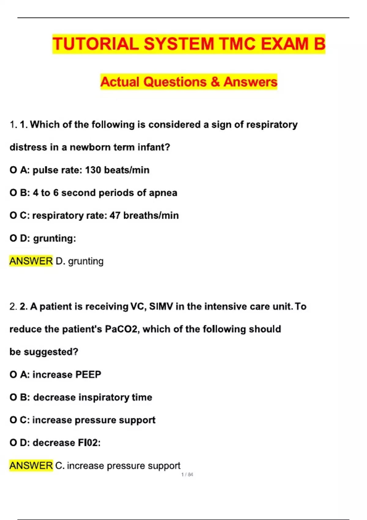 TMC EXAM B Tutorial System (Latest 2025 / 2026 Update) Questions and ...