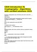 C839 Introduction To Cryptography &ndash; Algorithms with verified solutions 2025&period;