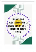 BSW2602 Assignment 2 2025 &lpar;192465 &rpar; - DUE 21 July 2024