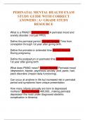 PERINATAL MENTAL HEALTH EXAM STUDY GUIDE WITH CORRECT ANSWERS &vert; A&plus; GRADE STUDY RESOURCE
