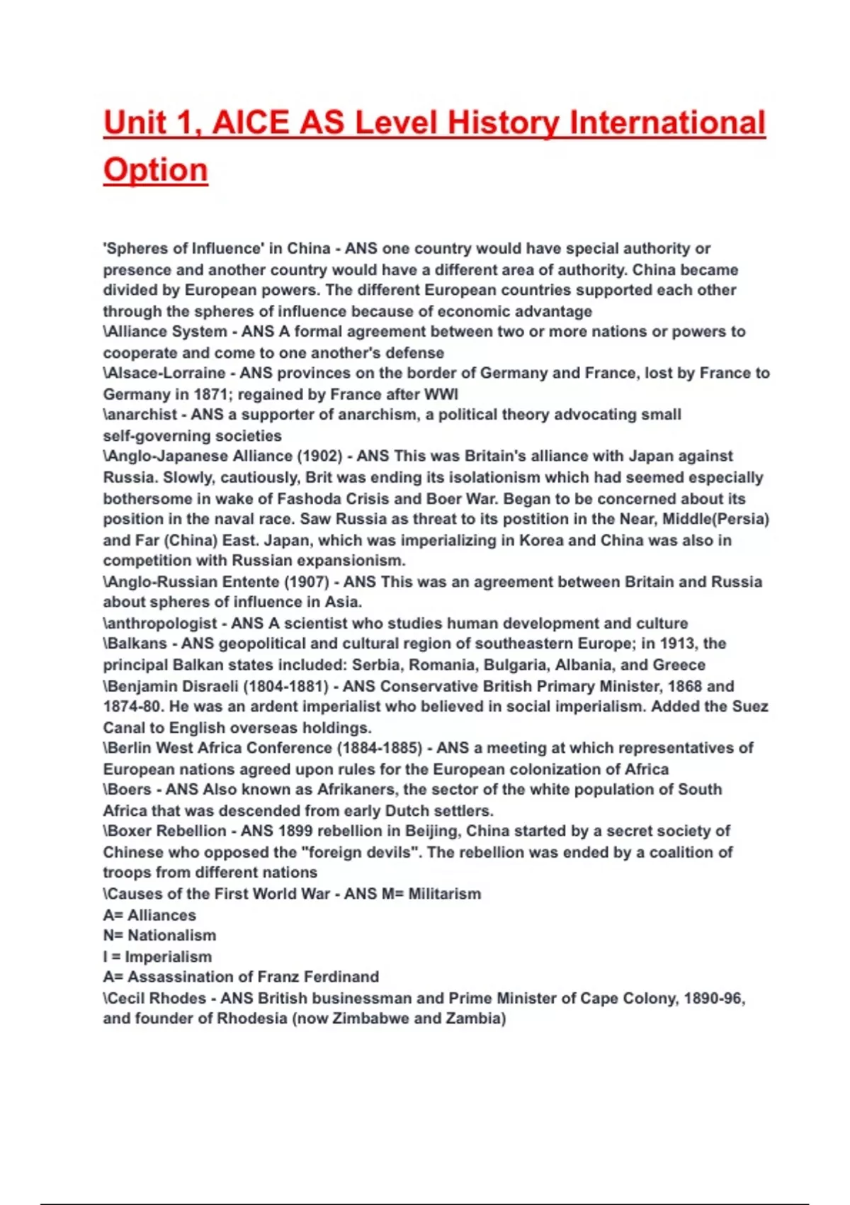 Unit 1, AICE AS Level History International Option Exam 2025/2026 ...