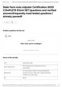 State Farm Auto Adjuster Certification 2025&vert; COMPLETE EXAM SET &lpar;questions and verified answers&rpar;frequently most tested questions &vert; already passed&excl;&excl;
