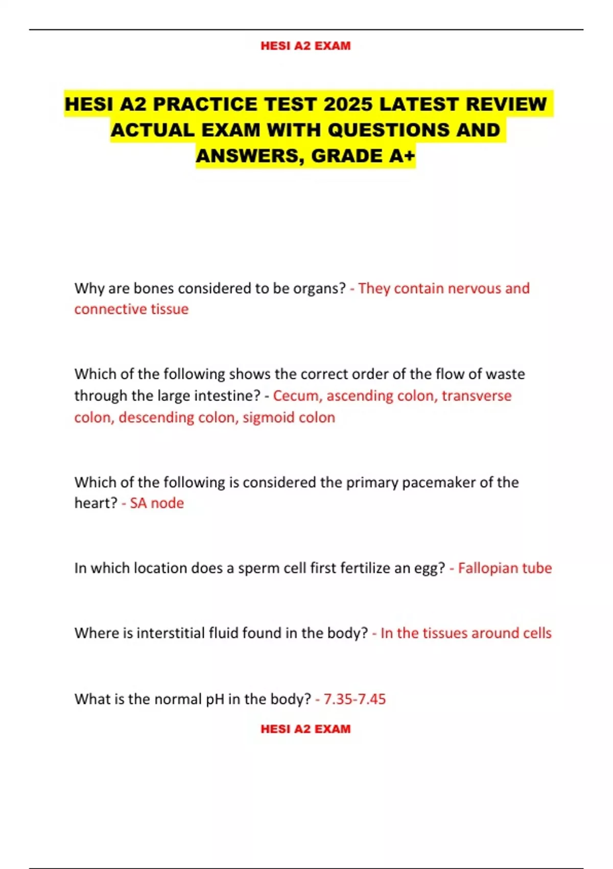 HESI A2 PRACTICE TEST 2025 LATEST REVIEW ACTUAL EXAM WITH QUESTIONS AND ...