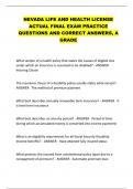 NEVADA LIFE AND HEALTH LICENSE  ACTUAL FINAL EXAM PRACTICE  QUESTIONS AND CORRECT ANSWERS&comma; A  GRADE