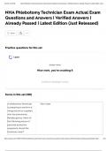 NHA Phlebotomy Technician Exam Actual Exam Questions and Answers &vert; Verified Answers &vert; Already Passed &vert; Latest Edition &lpar;Just Released&rpar;