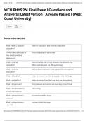 WCU PHYS 261 Final Exam &vert; Questions and Answers &vert; Latest Version &vert; Already Passed &vert; &lpar;West Coast University&rpar;