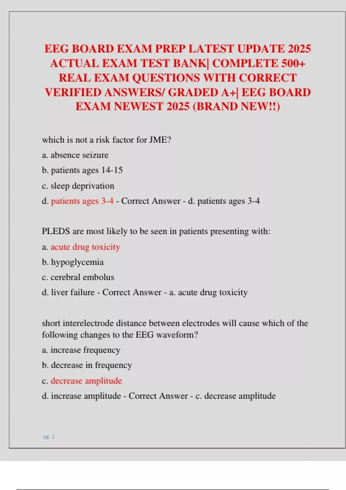 EEG BOARD EXAM PREP LATEST UPDATE 2025 ACTUAL EXAM TEST BANK| COMPLETE ...