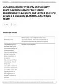LA Claims Adjuster Property and Causality Exam &lpar;Louisiana Adjuster Law&rpar; &lpar;2025&rpar; comprehensive questions and verified answers &lpar; detailed & elaborated&rpar; ACTUAL EXAM 2025 TEST&excl;&excl;