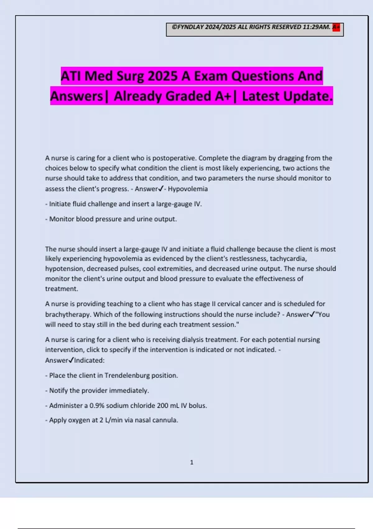 ATI Med Surg 2025 A Exam Questions And Answers| Already Graded A+ ...