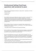 Professional Selling Final Exam questions well answered to pass