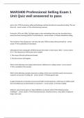 MAR3400 Professional Selling Exam 1 Unit Quiz well answered to pass