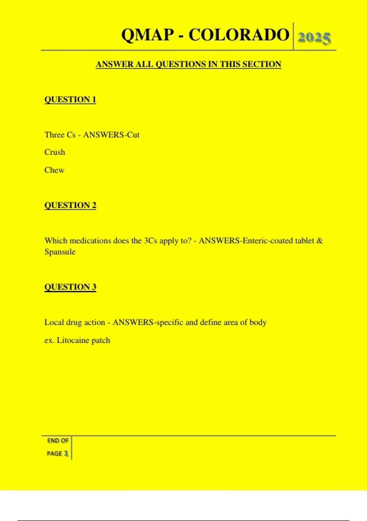 QMAP - COLORADO QUESTIONS AND ANSWERS 2025 - QMAP - COLORADO - Stuvia US