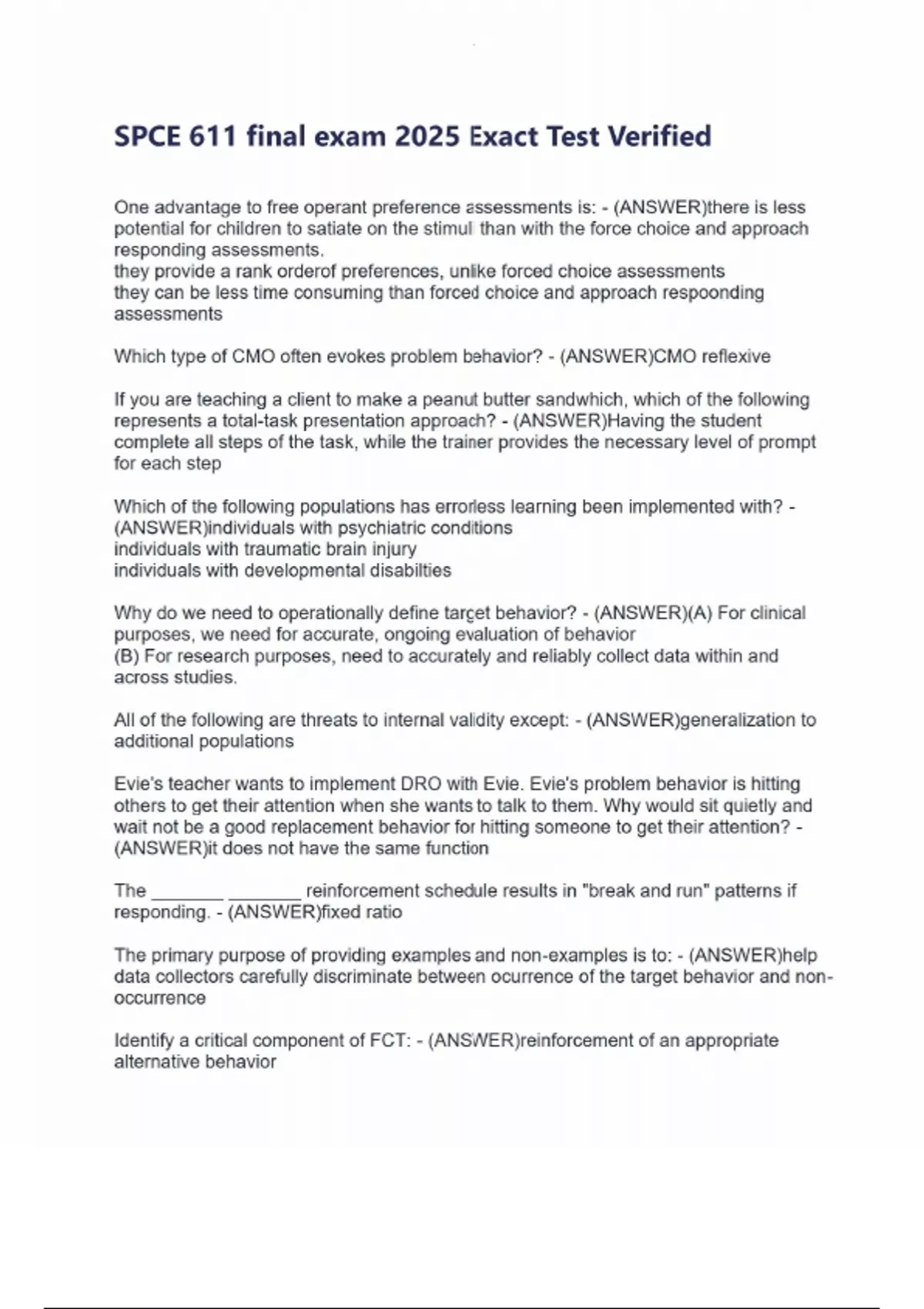 Spce Testing SPCE 611 final exam 2025 Exact Test Verified - SPCE 611 - Stuvia US