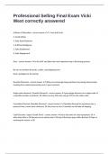 Professional Selling Final Exam Vicki West correctly answered 