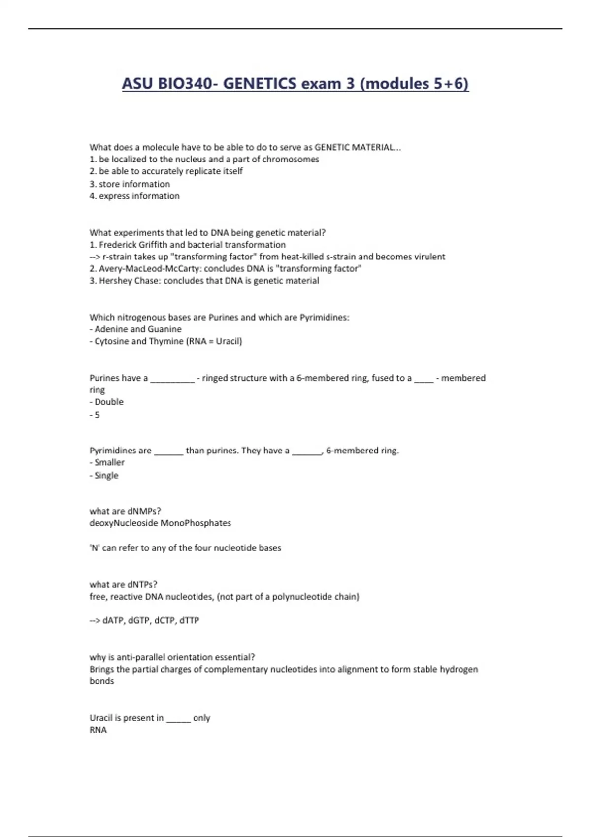 ASU BIO 345 Exam 1| Questions and answers 2025 | GRADED A - Bio 340 ...