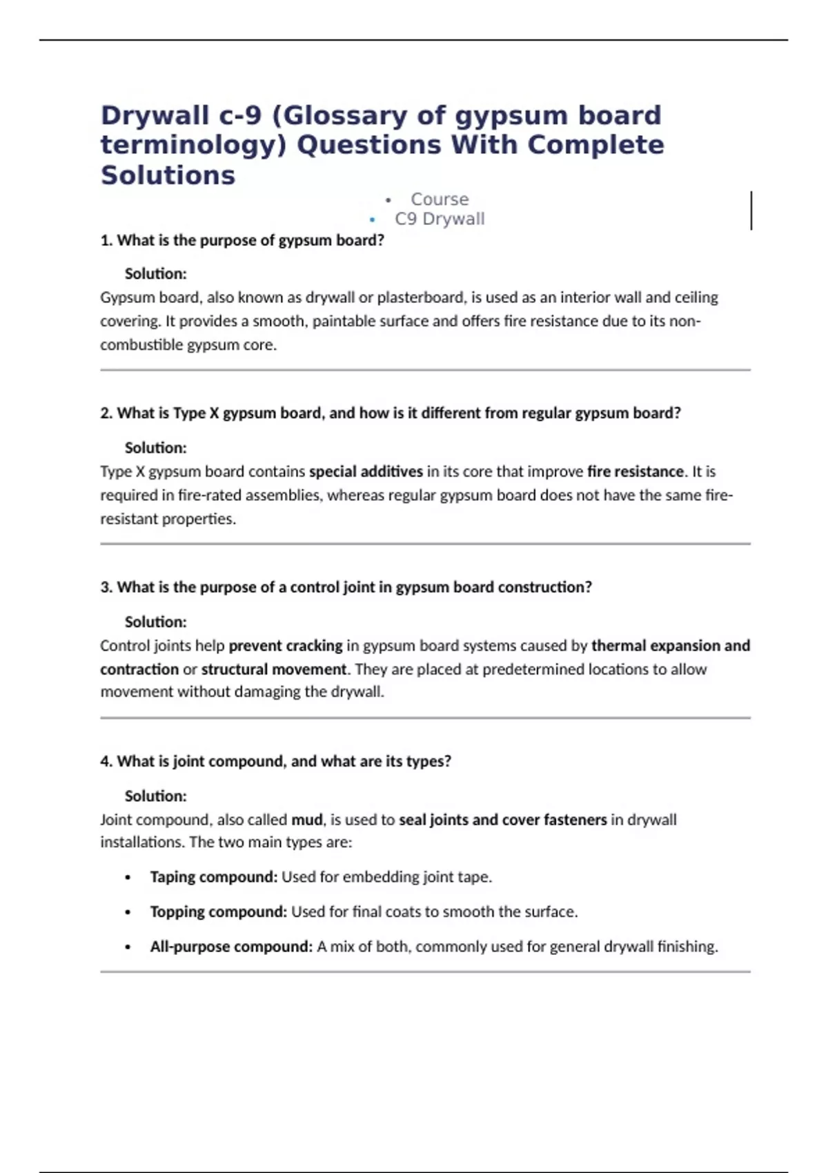 Drywall c-9 (Glossary of gypsum board terminology) Questions With ...