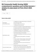 RN Community Health Nursing &lpar;2025&rpar; comprehensive questions and verified answers &lpar; detailed & elaborated&rpar; ACTUAL EXAM 2025 TEST&excl;&excl;