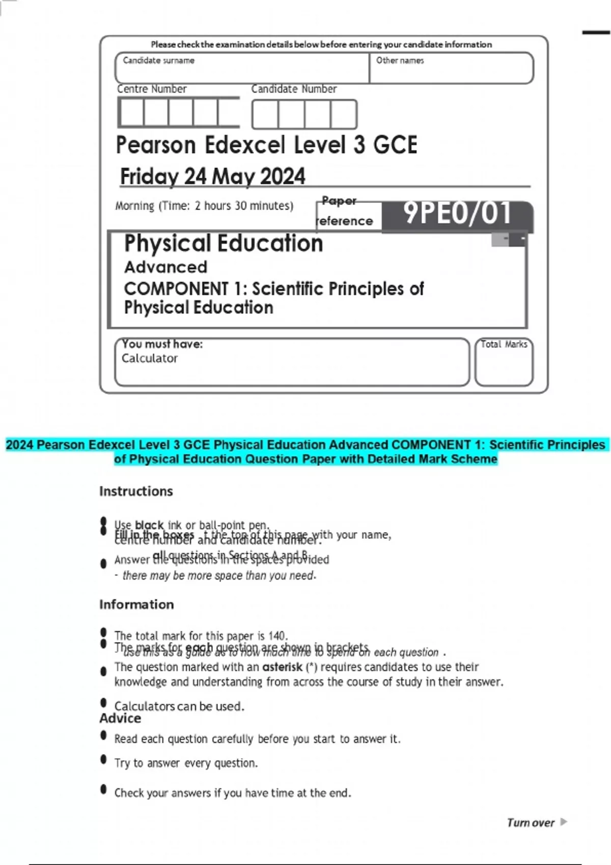 4 Pearson Edexcel Level 3 GCE Physical Education Advanced COMPONENT 1 ...