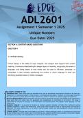 ADL2601 Assignment 1 &lpar;ANSWERS&rpar; Semester 1 2025 - DISTINCTION GUARANTEED