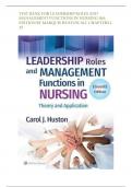 Test Bank For Leadership Roles and Management Functions in Nursing&comma; 11th Edition by Huston&comma; ISBN&colon; 9781975193065&comma; All 25 Chapters Covered&comma; Verified Latest Edition