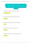 Structural Pest Control Applicators Exam Study Questions and Answers Latest Version &lpar;2024&sol;2025&rpar; Already  Passed