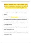 State of Colorado Motor Vehicle Dealer Board Mastery Examination Questions with Verified Correct Answers latest revised update 2025