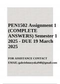 PEN1502 Assignment 1 &lpar;COMPLETE ANSWERS&rpar; Semester 1 2025 - DUE 19 March 2025