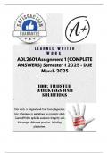 ADL2601 Assignment 1 &lpar;COMPLETE ANSWERS&rpar; Semester 1 2025 - DUE March 2025&semi; 100&percnt; TRUSTED Complete&comma; trusted solutions and explanations&period;
