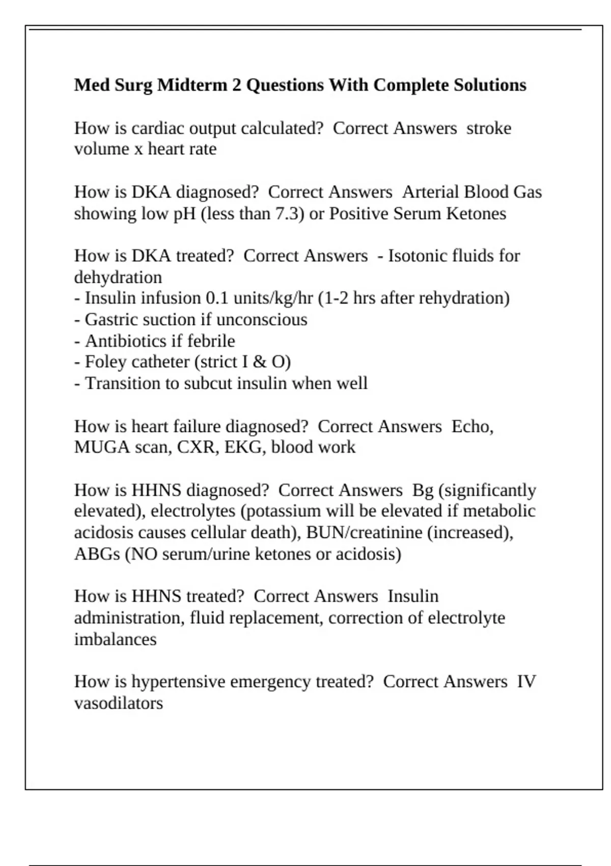 Med Surg Midterm 2 Questions With Complete Solutions - Med surg - Stuvia US