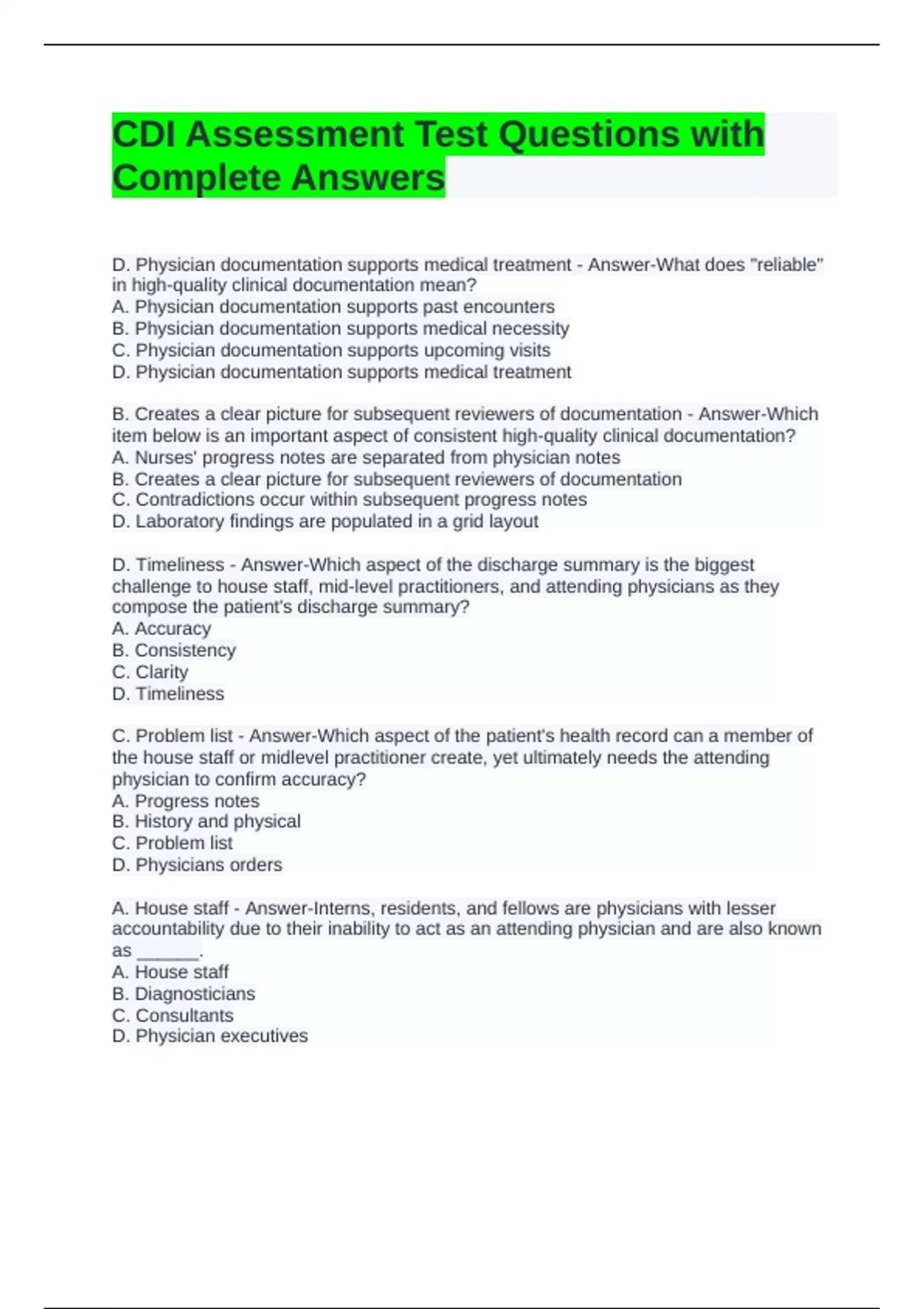 CDI Assessment Test Questions with Complete Answers - CDIP - Stuvia US