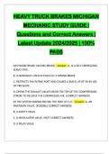 HEAVY TRUCK BRAKES MICHIGAN MECHANIC STUDY GUIDE &vert; Questions and Correct Answers &vert; Latest Update 2024&sol;2025 &vert; 100&percnt; PASS