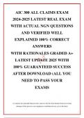 AIC 300 ALL CLAIMS EXAM  2024-2025 LATEST REAL EXAM WITH ACTUAL NGN QUESTIONS AND VERIFIED WELL EXPLAINED 100% CORRECT ANSWERS WITH RATIONALES GRADED A+ LATEST UPDATE 2025 WITH 100% GUARANTEED SUCCESS AFTER DOWNLOAD (ALL YOU NEED TO PASS YOUR EXAMS