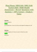 Final Exam&colon; NSG3160 &sol; NSG 3160 &lpar;Latest 2025 &sol; 2026&rpar; Health Assessment &vert; Review Questions with Answers &vert; 100&percnt; Correct &vert; Grade A - Galen