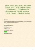 Final Exam&colon; NSG 3160 &sol; NSG3160 &lpar;Latest 2025 &sol; 2026 Update&rpar; Health Assessment &vert; Complete with Questions and Verified Answers &vert; 100&percnt; Correct &vert; Grade A - Galen