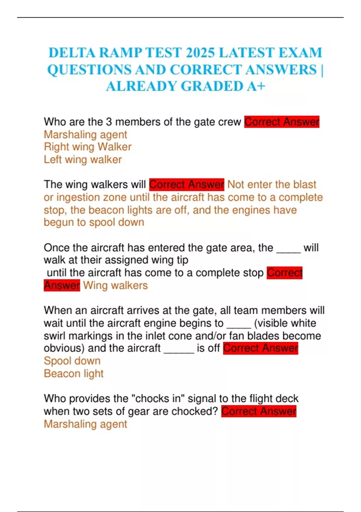 DELTA RAMP TEST 2025 LATEST EXAM QUESTIONS AND CORRECT ANSWERS ...