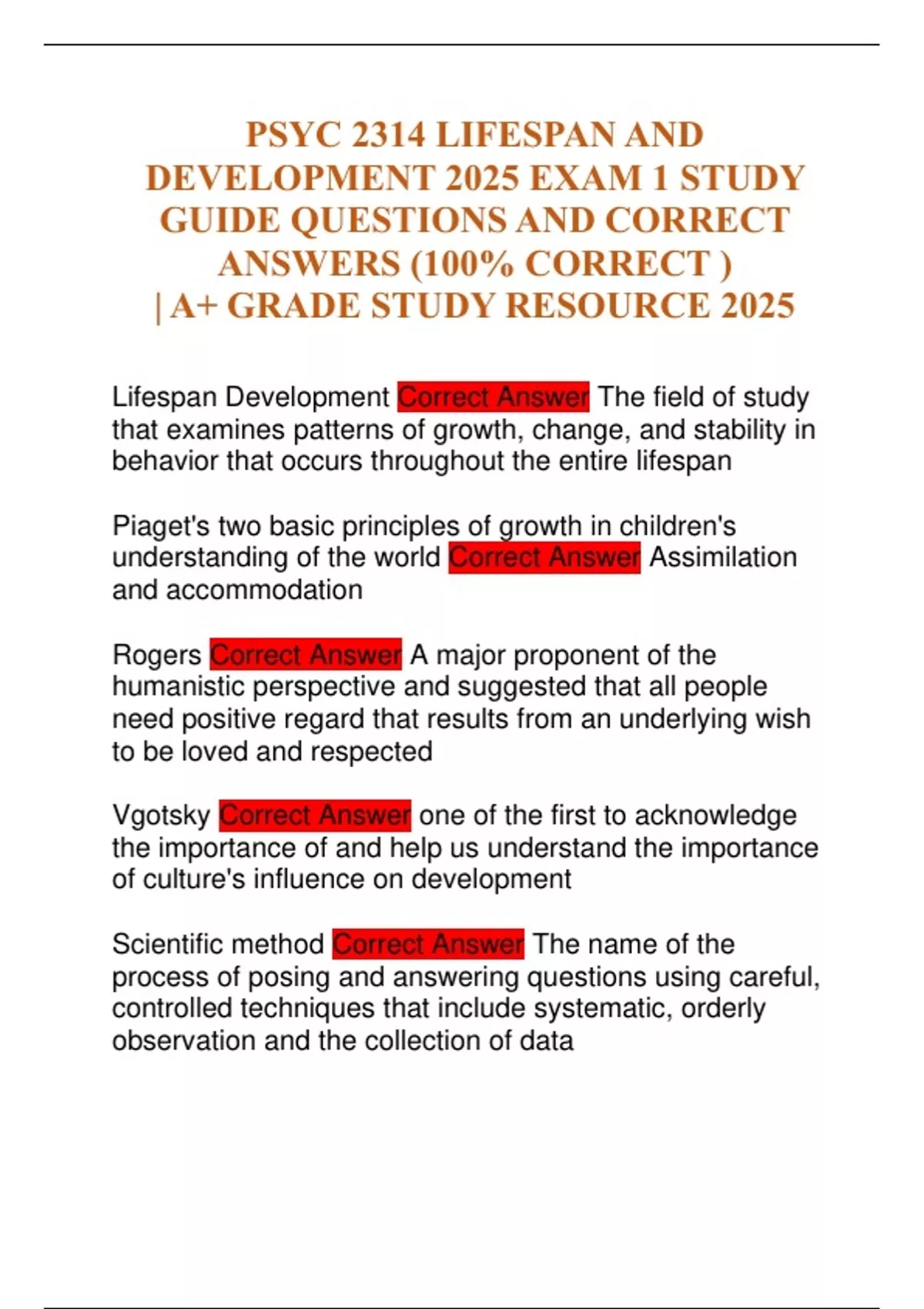PSYC 2314 LIFESPAN AND DEVELOPMENT 2025 EXAM 1 STUDY GUIDE QUESTIONS ...