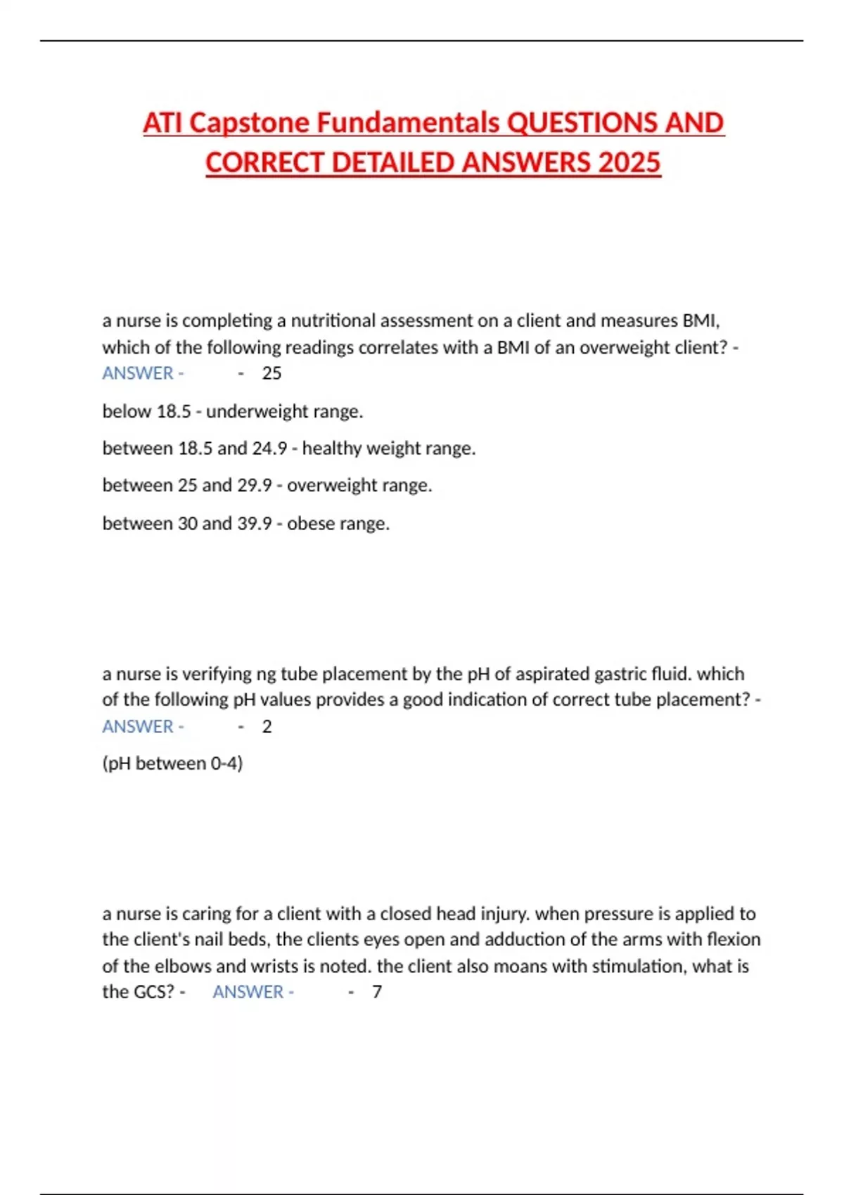 ATI Capstone Fundamentals QUESTIONS AND CORRECT DETAILED ANSWERS 2025 ...