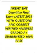 NREMT EMT Cognitive Final Exam LATEST 2025 WITH QUESTIONS AND CORRECT VERIFIED ANSWERS GRADED A&plus; GUARANTEED 100&percnt; PASS