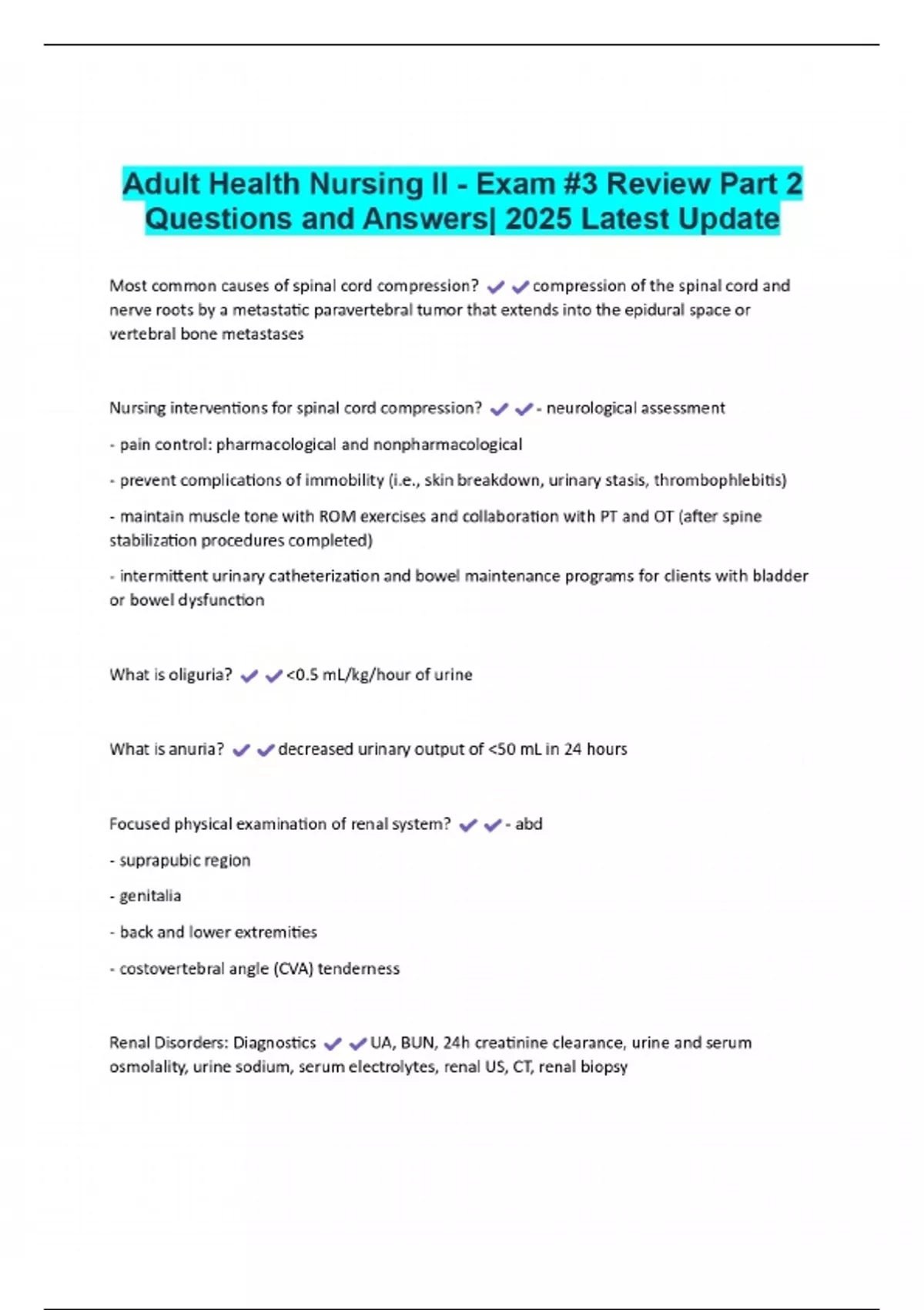 Adult Health Nursing II - Exam #3 Review Part 2 Questions and Answers ...