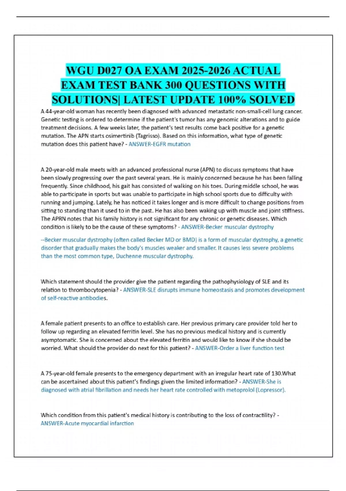 WGU D027 OA EXAM ACTUAL EXAM TEST BANK 300 QUESTIONS WITH SOLUTIONS ...