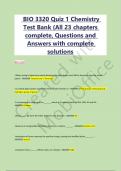 BIO 3320 Quiz 1 Chemistry Test Bank &lpar;All 23 chapters complete&comma; Questions and Answers with complete solutions