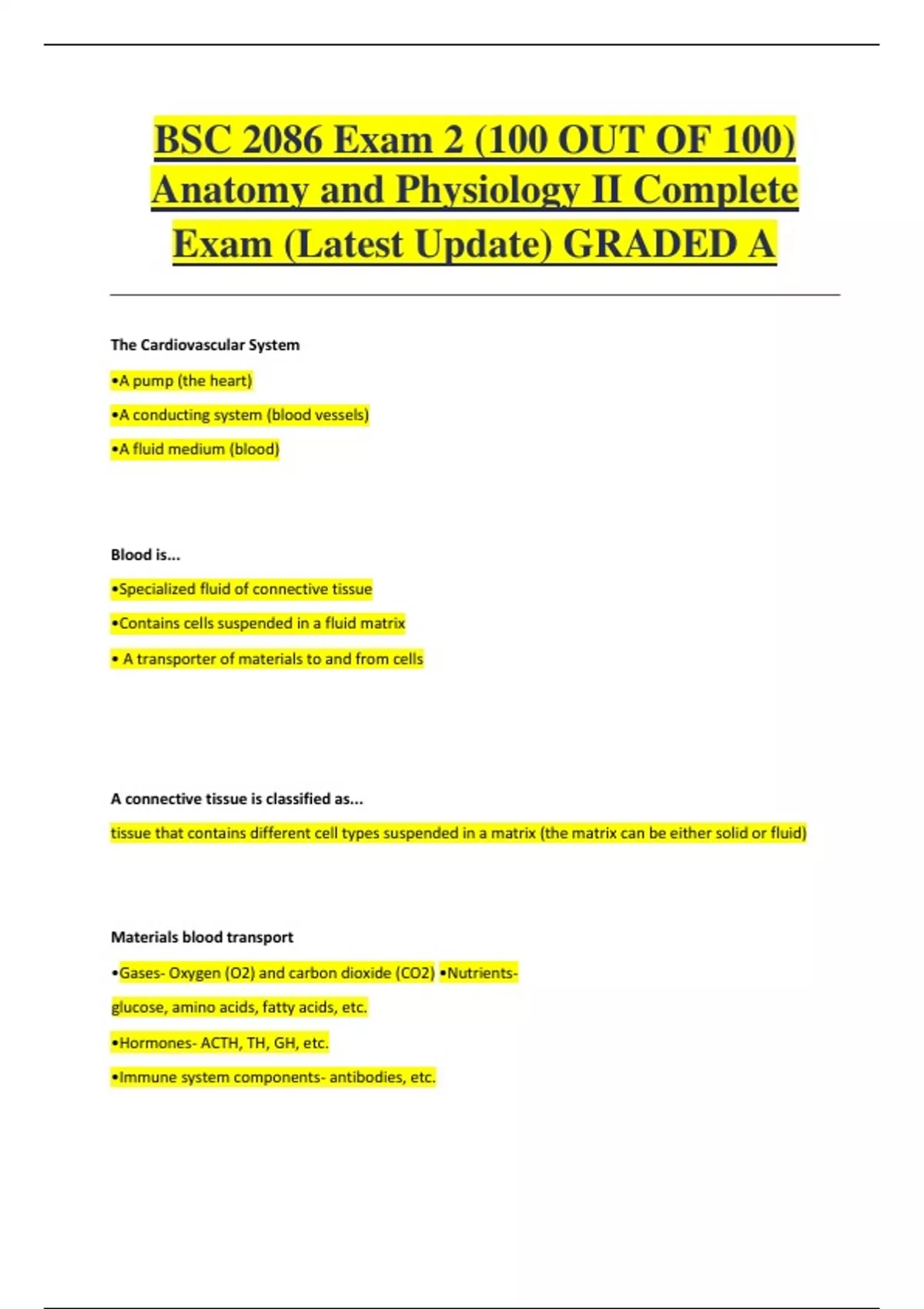Anatomy and Physiology II Complete Exam latest Update with verified ...