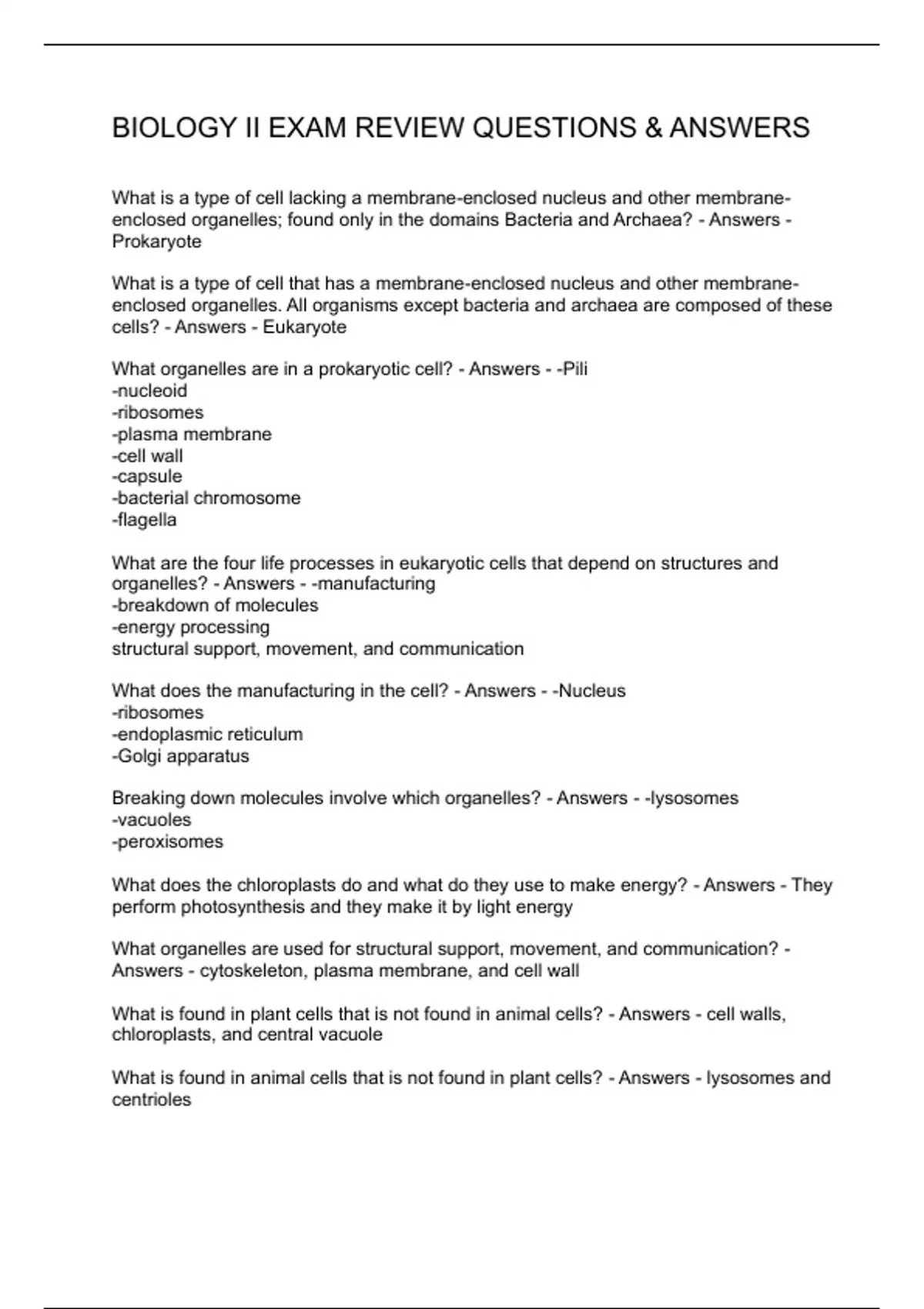 BIOLOGY II EXAM REVIEW QUESTIONS & ANSWERS - BIOLOGY II - Stuvia US