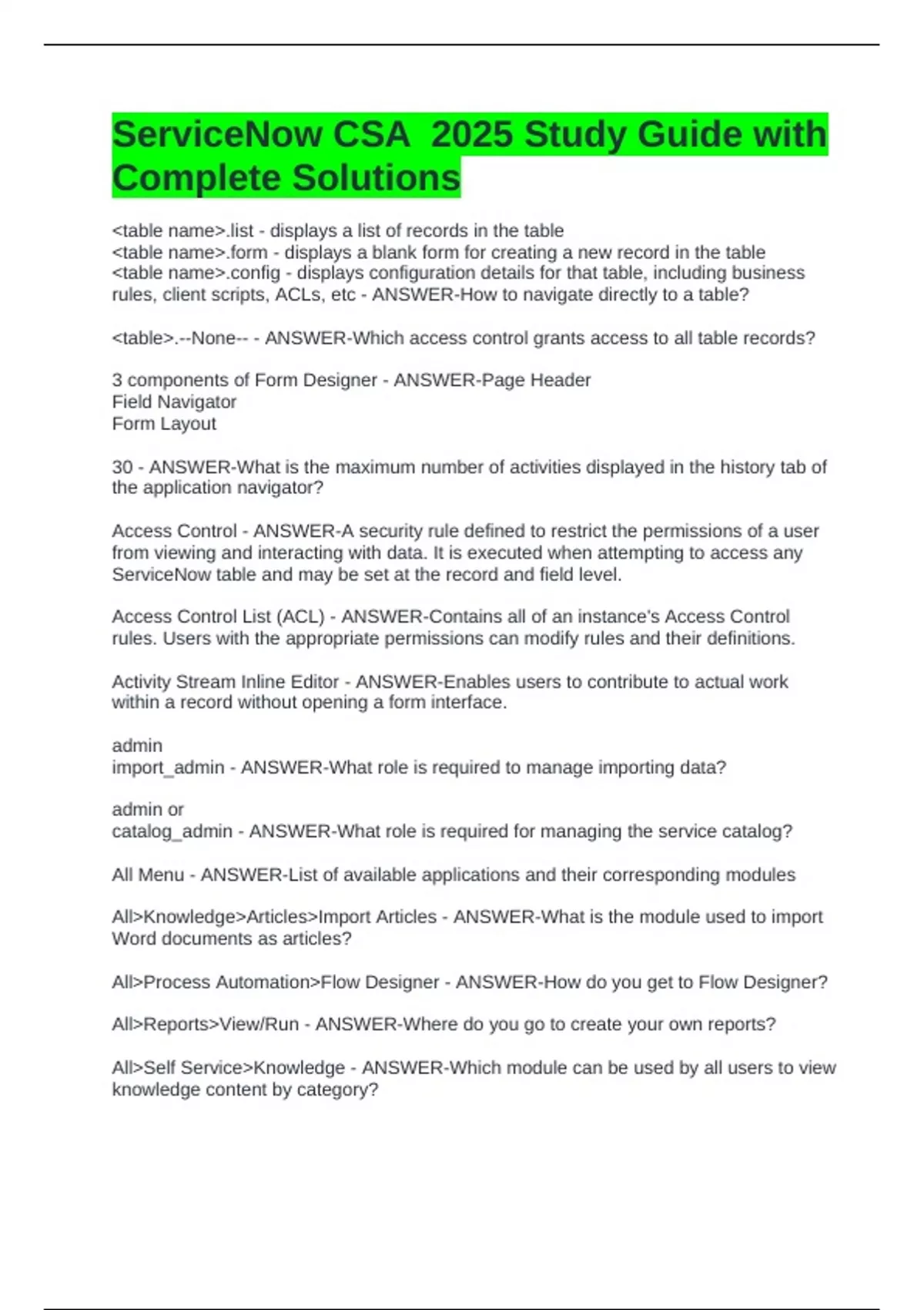 ServiceNow CSA 2025 Study Guide with Complete Solutions - ServiceNow ...
