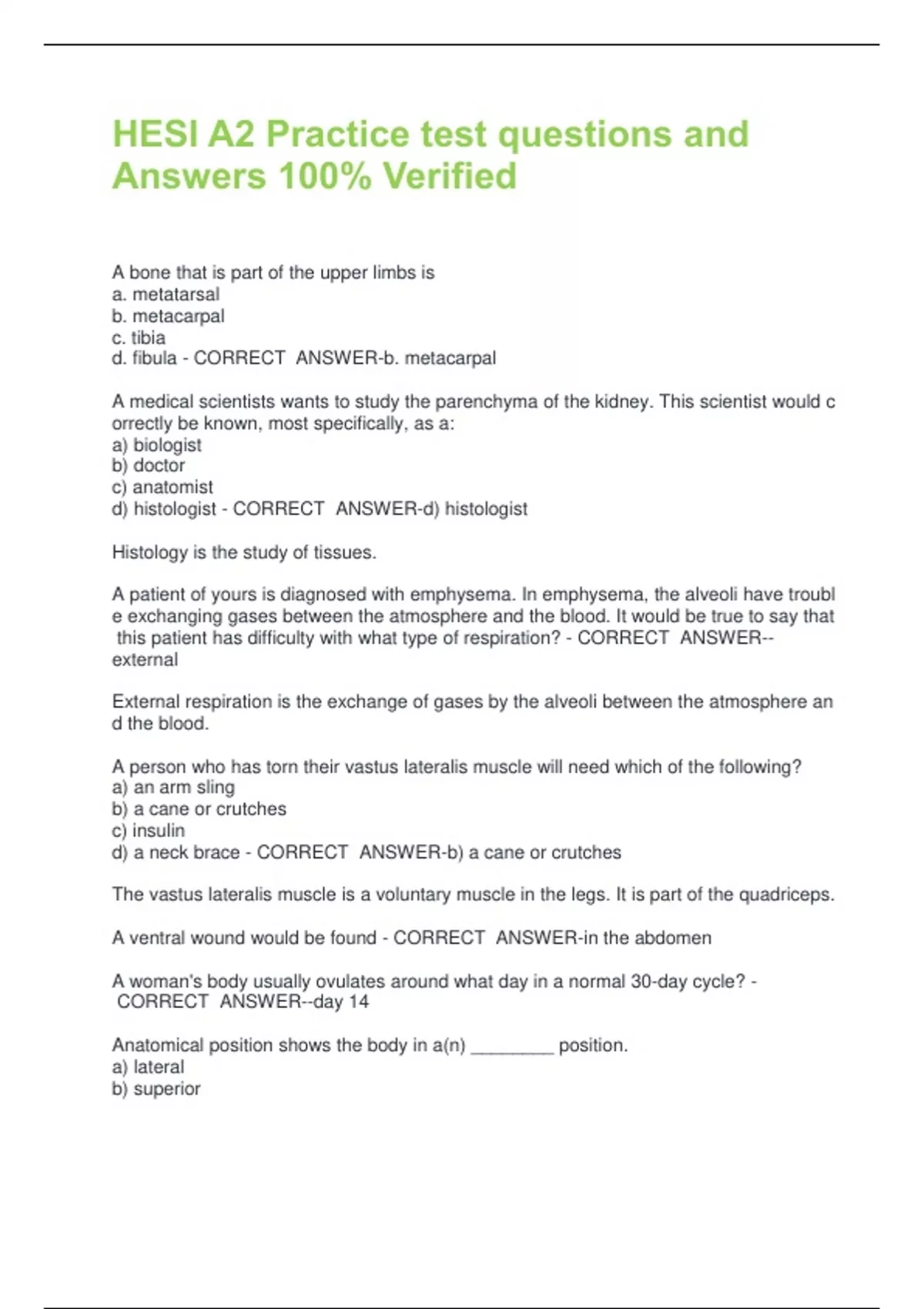 HESI A2 Practice test questions and Answers 100% Verified - Hesi A2 ...