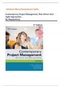 Solutions Manual for Contemporary Project Management&comma; Plan-Driven and Agile Approaches&comma; 5th Edition by Kloppenborg &lpar;Chapter  1 &ndash; 15&rpar; Ultimate Guide A&plus;