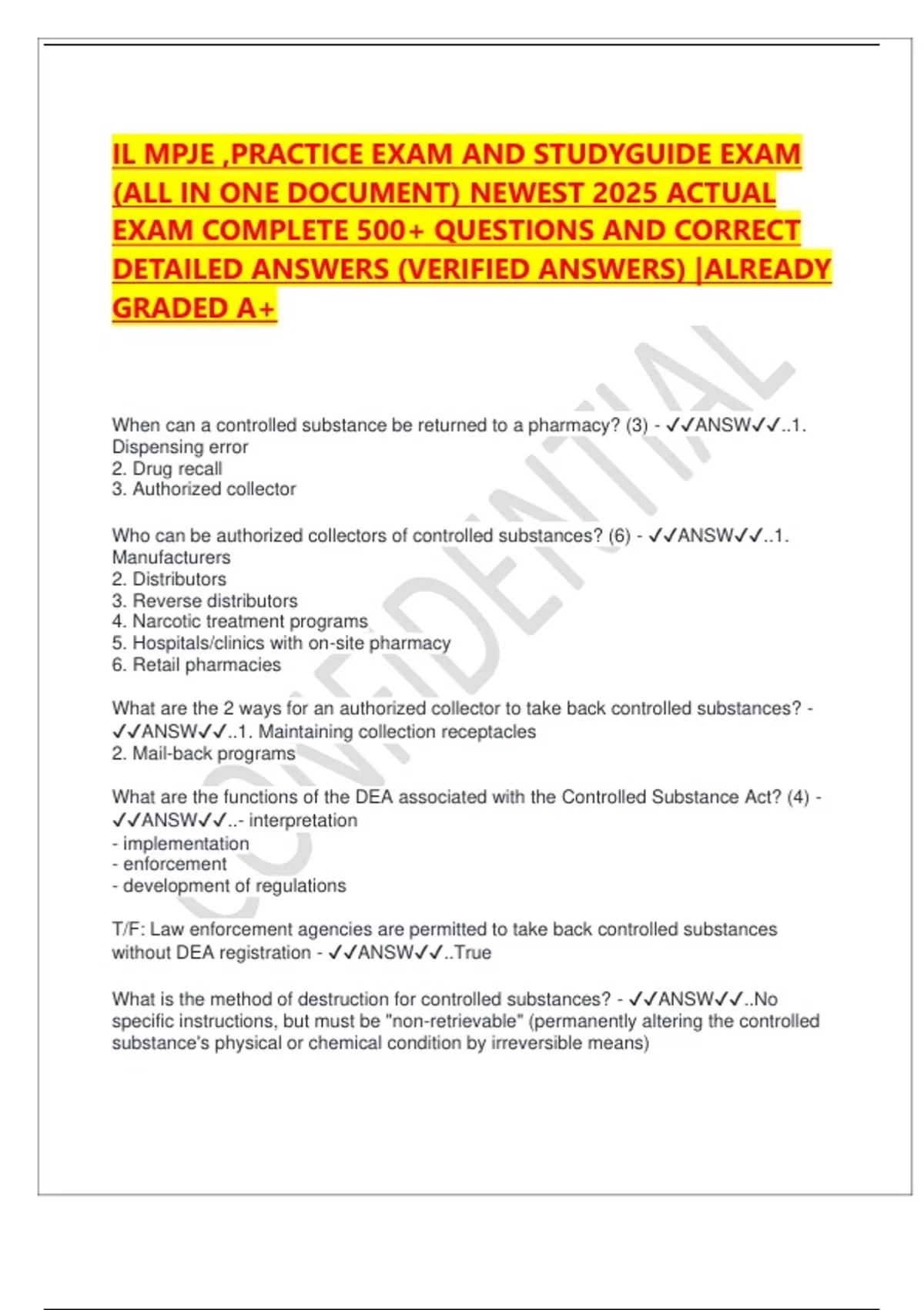 IL MPJE ,PRACTICE EXAM AND STUDYGUIDE EXAM (ALL IN ONE DOCUMENT) NEWEST ...